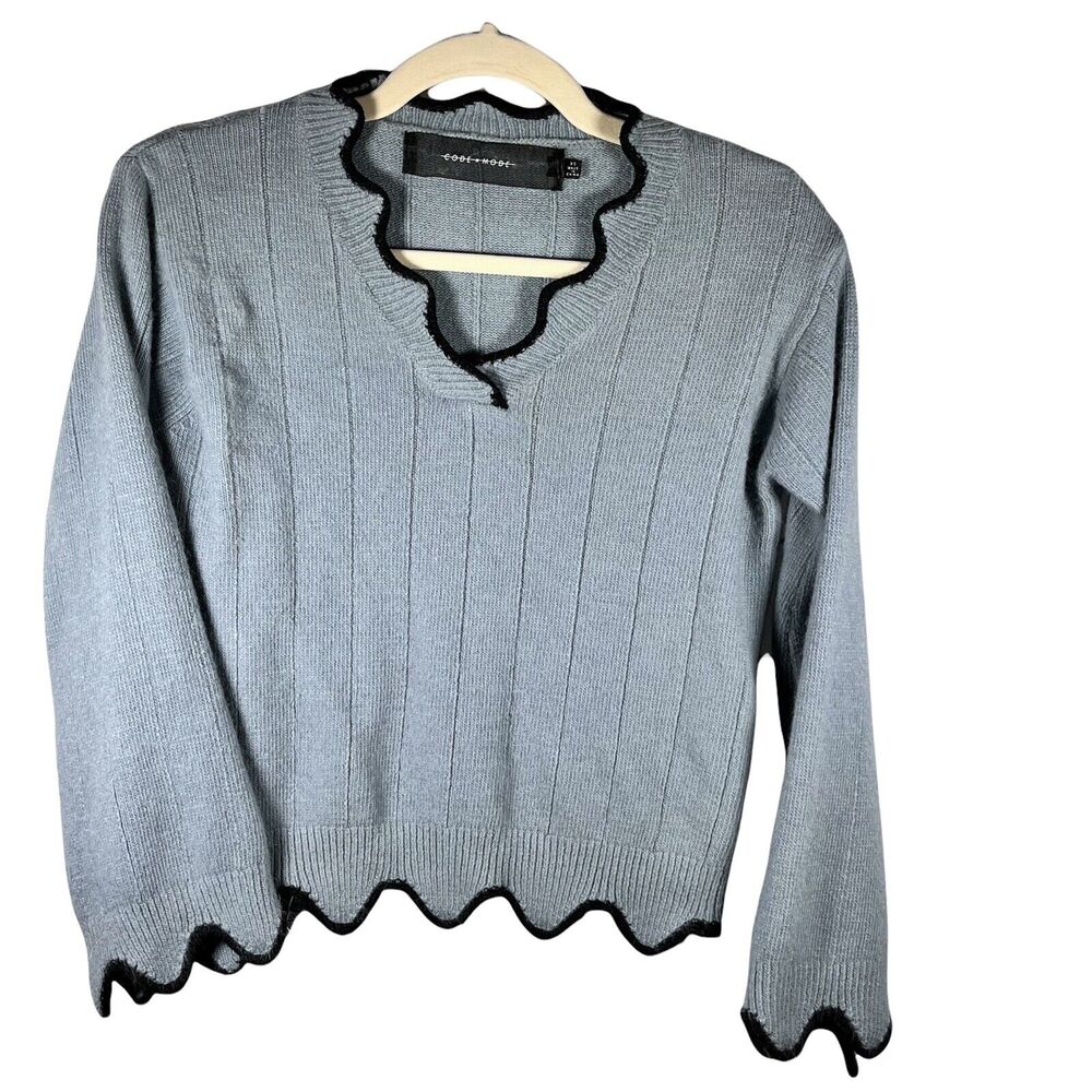 Code Mode Sweater Womens Size XS Blue Angora Blend Cropped Scalloped Soft